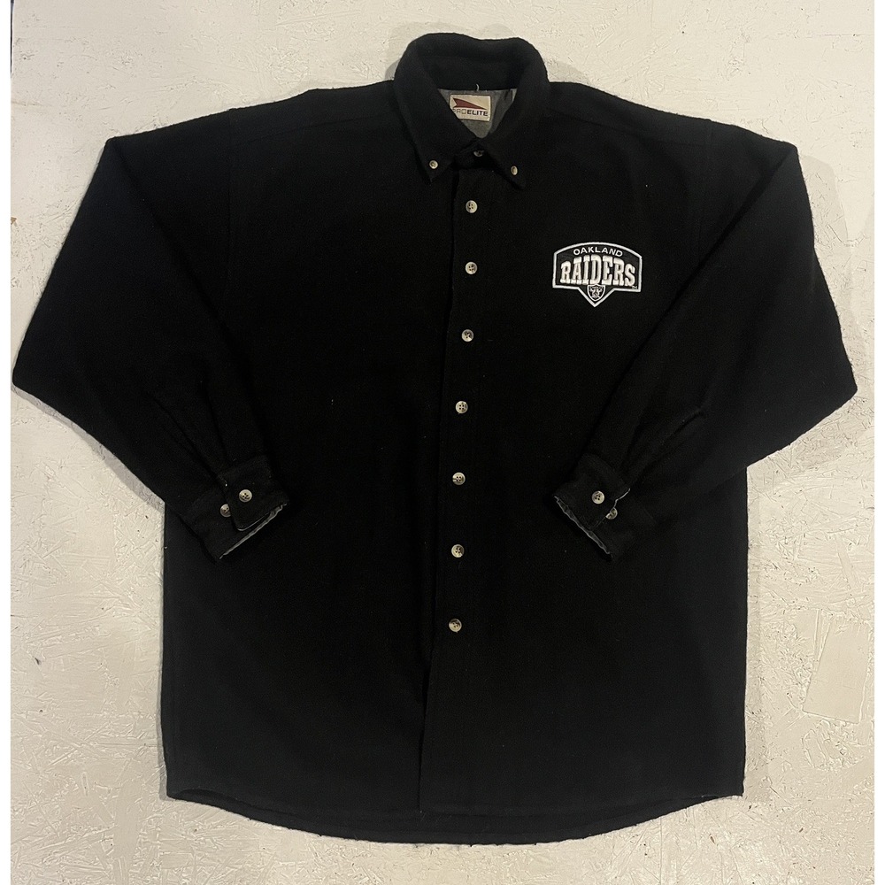 Rare Vintage 90s Oakland Raiders Pro Elite Wool Button‎ Down Jacket Mens Medium